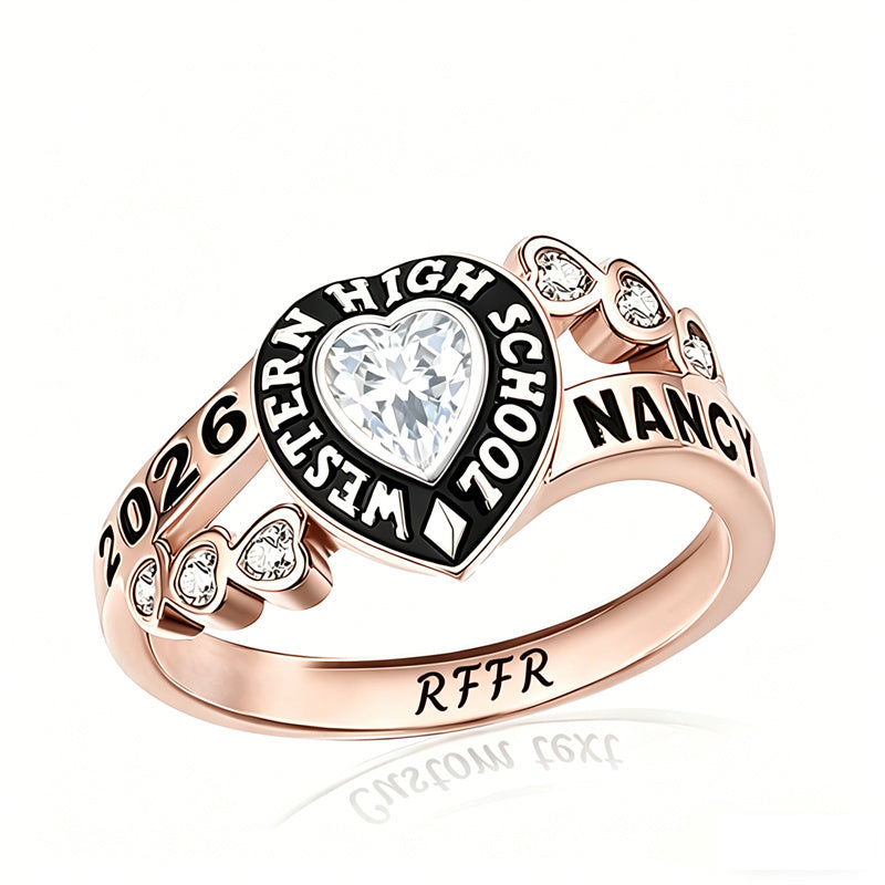 Sterling Silver Personalized Birthstone Engraved Class Rings for Women, College Senior High School Ring