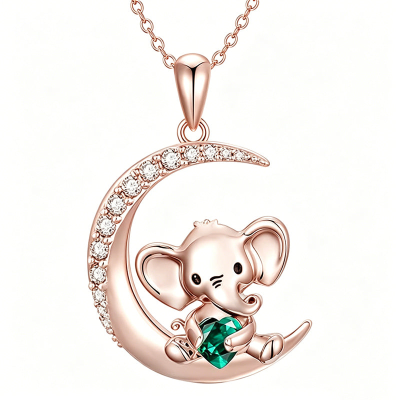 Sterling Silver Birthstone Elephant Pendant Necklace
