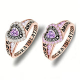 Copper Personalized Birthstone Engraved Class Rings for Women, College Senior High School Ring