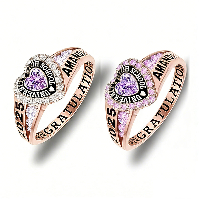 Copper Personalized Birthstone Engraved Class Rings for Women, College Senior High School Ring