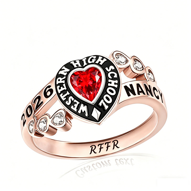 Sterling Silver Personalized Birthstone Engraved Class Rings for Women, College Senior High School Ring