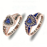 Copper Personalized Birthstone Engraved Class Rings for Women, College Senior High School Ring