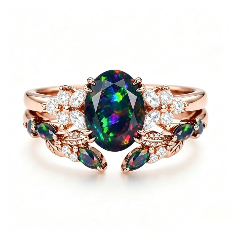 Sterling Silver 10K  14K  18K  Gold Personalized Engraved Black Opal Engagement Wedding Promise Ring for Her