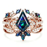 Sterling Silver 10K  14K  18K  Gold Personalized Engraved Black Opal Engagement Wedding Promise Ring for Her