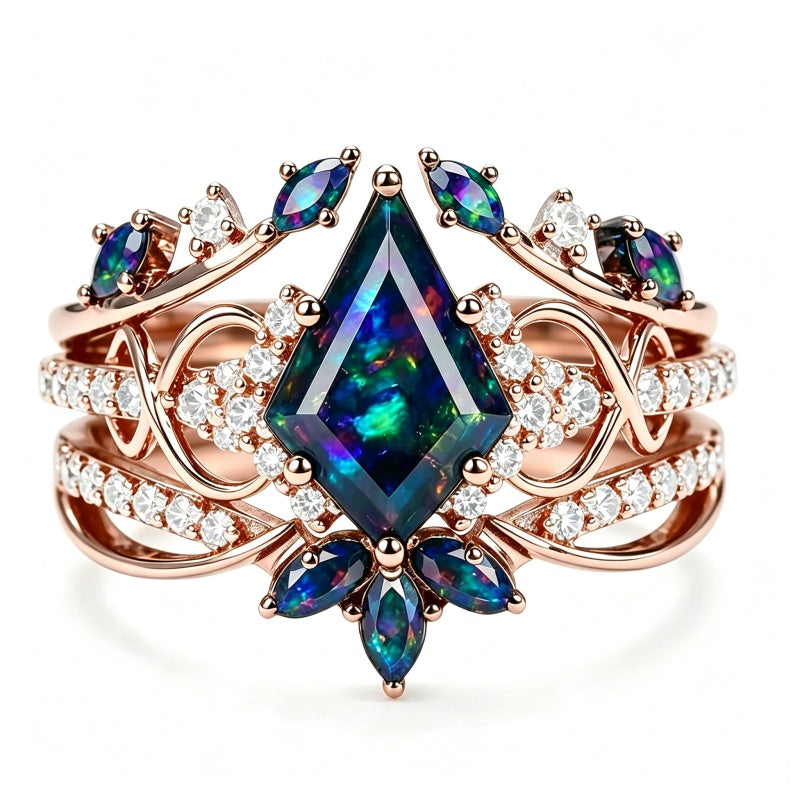 Sterling Silver 10K  14K  18K  Gold Personalized Engraved Black Opal Engagement Wedding Promise Ring for Her