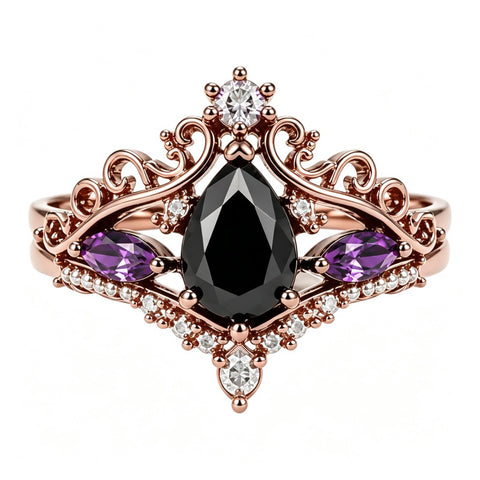 Sterling Silver 10K  14K  18K Gold 1CT-4CT Black Onyx Engagement Ring Gothic Wedding Promise Ring