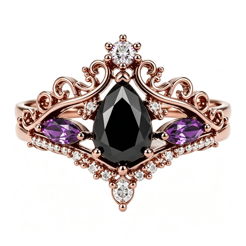 Sterling Silver 10K  14K  18K Gold 1CT-4CT Black Onyx Engagement Ring Gothic Wedding Promise Ring