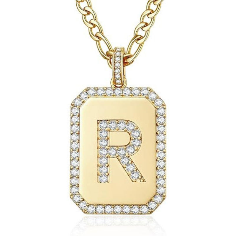 14K Gold Plated  Cubic Zirconia Initial Necklace Square Monogram Jewelry