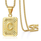 14K Gold Plated  Initial A-Z Letter Pendant Necklace Stainless Steel Box Chain 24inch