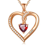 10K 14K 18K Solid Gold Personalized Engraved 1-4 Birthstone Heart Necklaces for Women