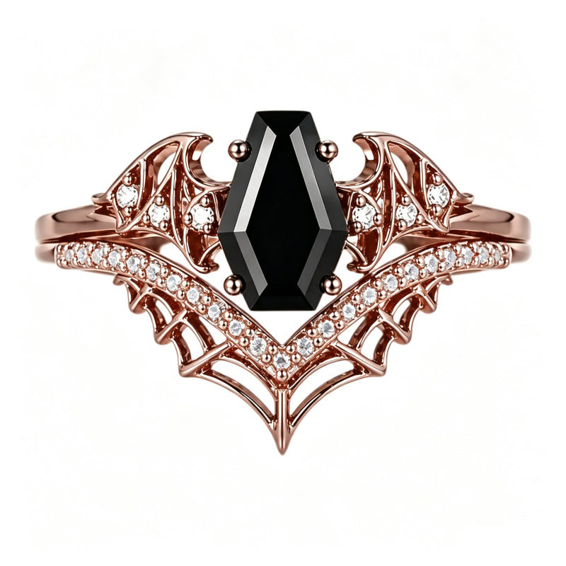 Sterling Silver 10K  14K  18K Gold 1CT-4CT Black Onyx Engagement Ring Gothic Wedding Promise Ring