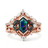 Sterling Silver 10K  14K  18K  Gold Personalized Engraved Black Opal Engagement Wedding Promise Ring for Her