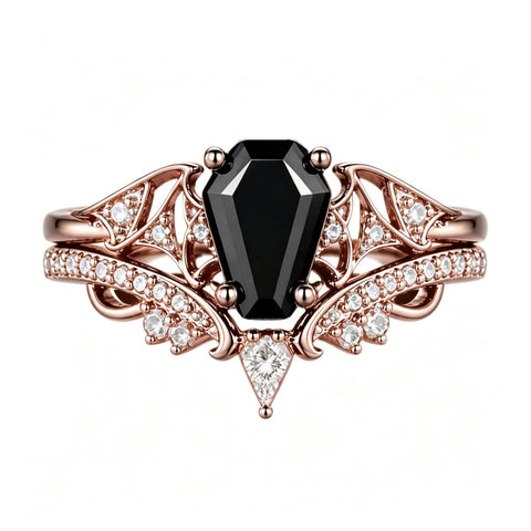 Sterling Silver 10K  14K  18K Gold 1CT-4CT Black Onyx Engagement Ring Gothic Wedding Promise Ring