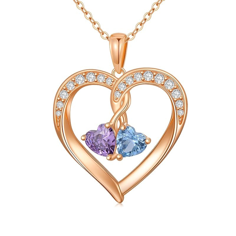 10K 14K 18K Solid Gold Personalized Engraved 1-4 Birthstone Heart Necklaces for Women