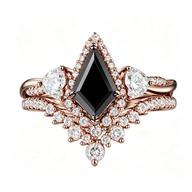 Sterling Silver 10K  14K  18K Gold 1CT-4CT Black Onyx Engagement Ring Gothic Wedding Promise Ring