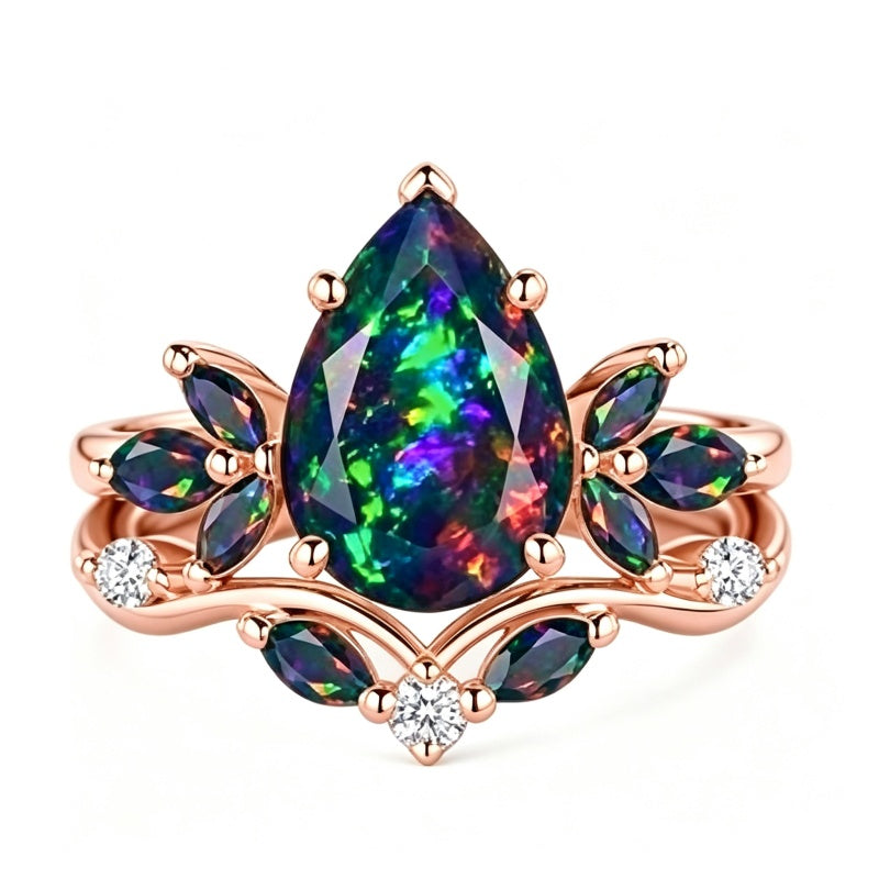 Sterling Silver 10K  14K  18K  Gold Personalized Engraved Black Opal Engagement Wedding Promise Ring for Her
