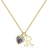 14K Gold Plated Initial A-Z Heart Birthstone Letter Necklace