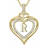 14K Gold Plated Initial Double Heart Pendant Necklace Anniversary Birthday Gifts for Women