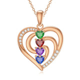 10K 14K 18K Solid Gold Personalized Engraved 1-4 Birthstone Heart Necklaces for Women
