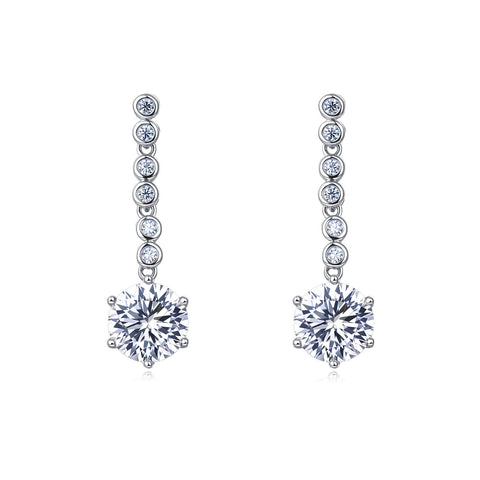 925 Sterling Silver Elegant Moissanite Drop Earrings With Symmetrical Design And Graduated Stones