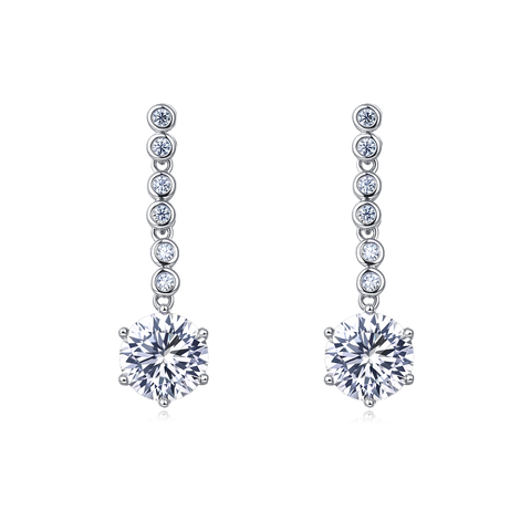 925 Sterling Silver Elegant Moissanite Drop Earrings With Symmetrical Design And Graduated Stones