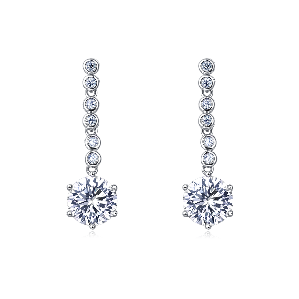 925 Sterling Silver Elegant Moissanite Drop Earrings With Symmetrical Design And Graduated Stones