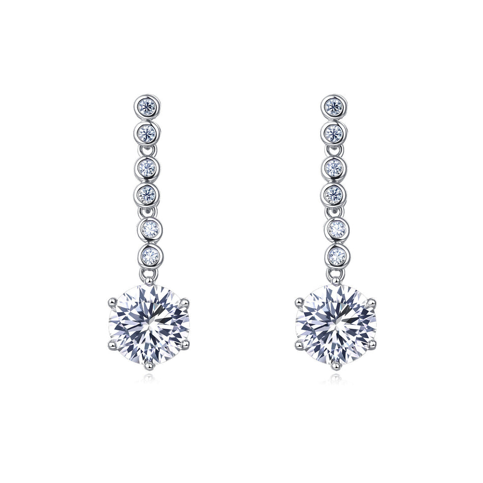 925 Sterling Silver Elegant Moissanite Drop Earrings With Symmetrical Design And Graduated Stones