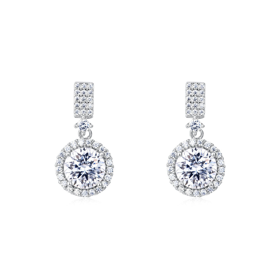 925 Sterling Silver Elegant Moissanite Drop Earrings With Sparkling Cubic Zirconia In Silver Plated Setting