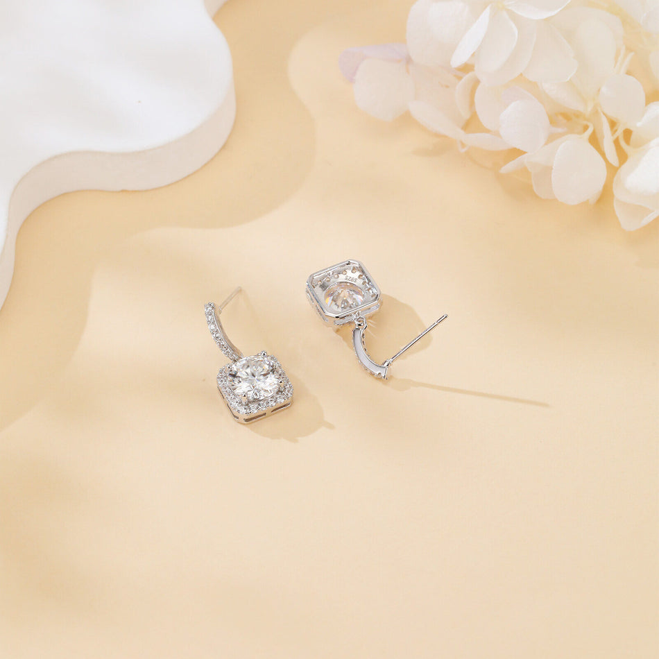 925 Sterling Silver Elegant Moissanite Halo Stud Earrings In Plated with White Gold
