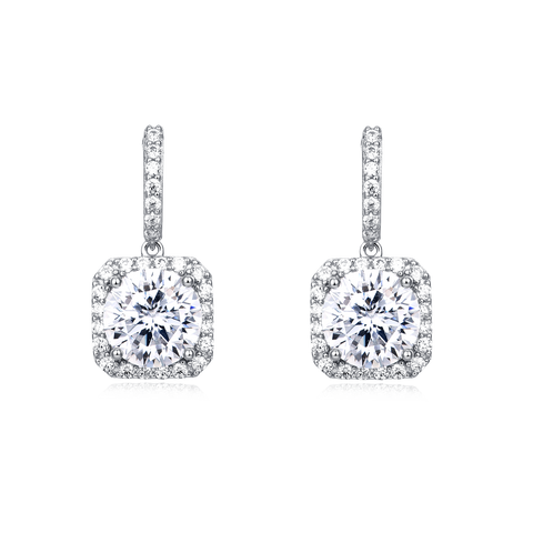 925 Sterling Silver Elegant Moissanite Halo Stud Earrings In Plated with White Gold
