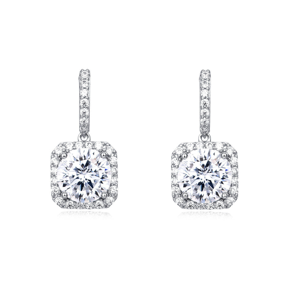 925 Sterling Silver Elegant Moissanite Halo Stud Earrings In Plated with White Gold