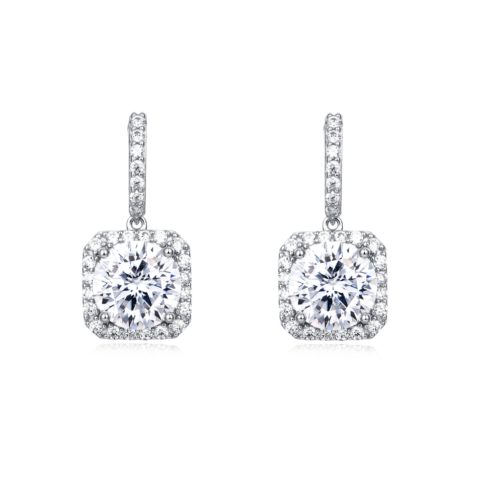 925 Sterling Silver Elegant Moissanite Halo Stud Earrings In Plated with White Gold