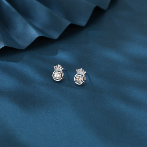925 Sterling Silver **regal Crown Moissanite Stud Earrings In Plated with White Gold: Timeless Elegance Meets Royal Charm**