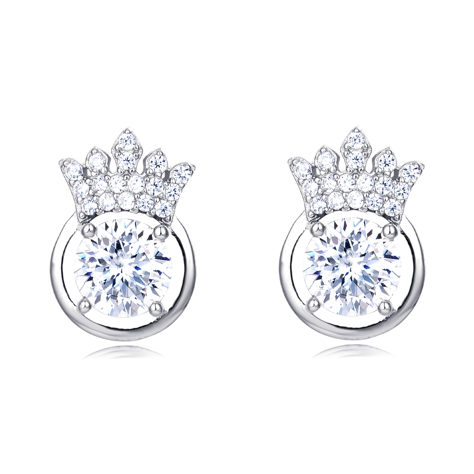 925 Sterling Silver **regal Crown Moissanite Stud Earrings In Plated with White Gold: Timeless Elegance Meets Royal Charm**