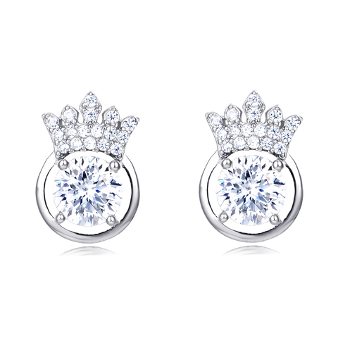 925 Sterling Silver **regal Crown Moissanite Stud Earrings In Plated with White Gold: Timeless Elegance Meets Royal Charm**