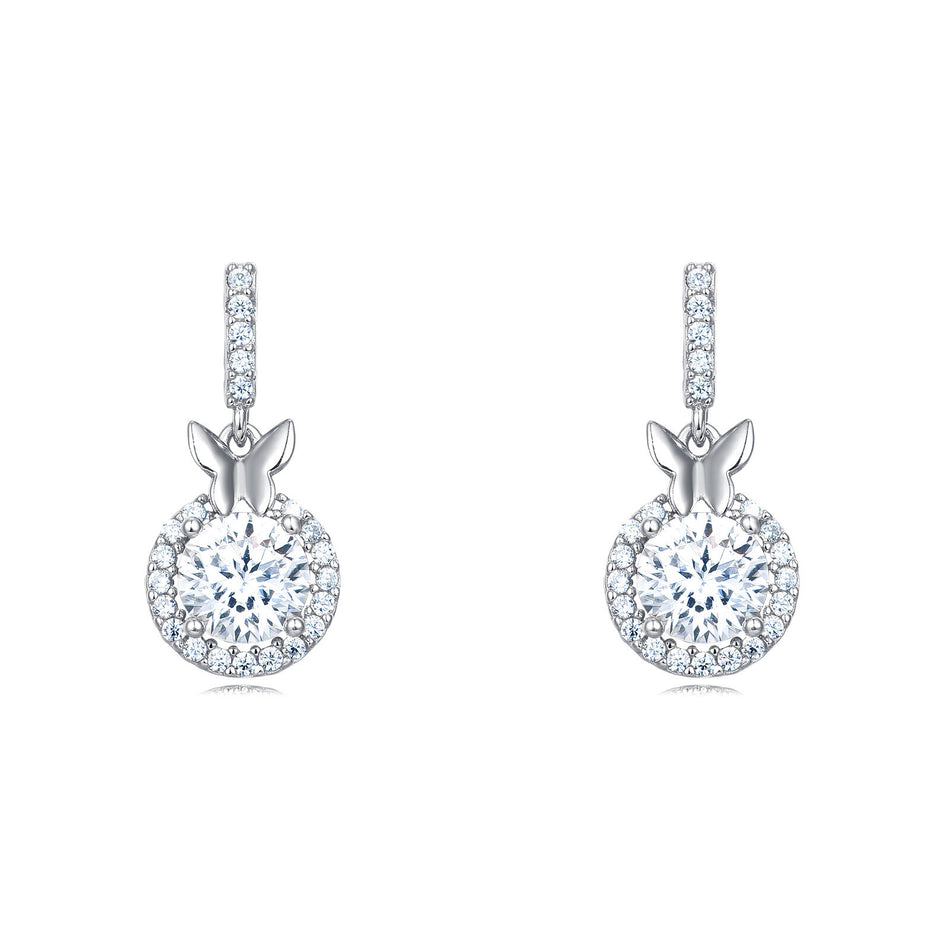 925 Sterling Silver Elegant Butterfly Moissanite Earrings In Silver With Sparkling Accents
