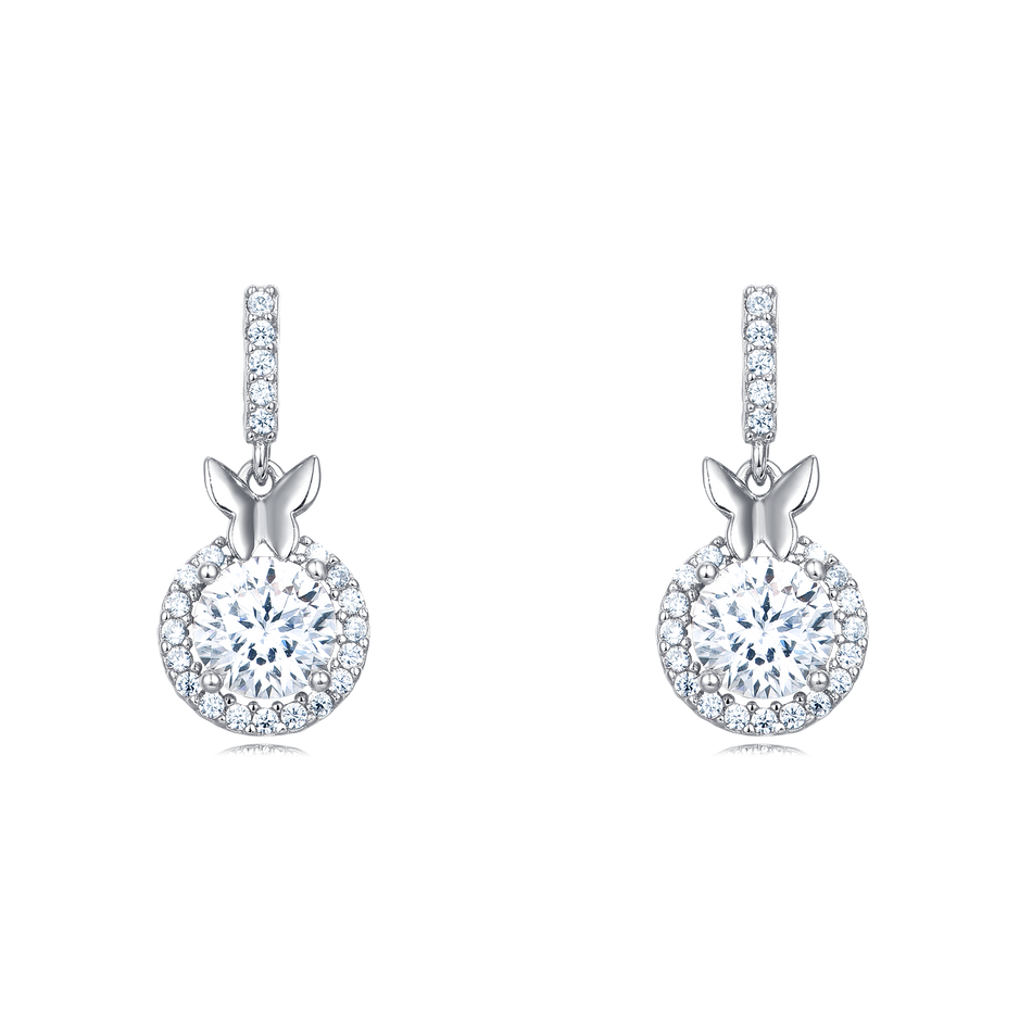 925 Sterling Silver Elegant Butterfly Moissanite Earrings In Silver With Sparkling Accents