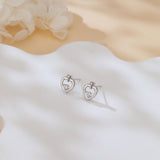 925 Sterling Silver Elegant Silver Heart-shaped Stud Earrings With Sparkling Central Moissanite