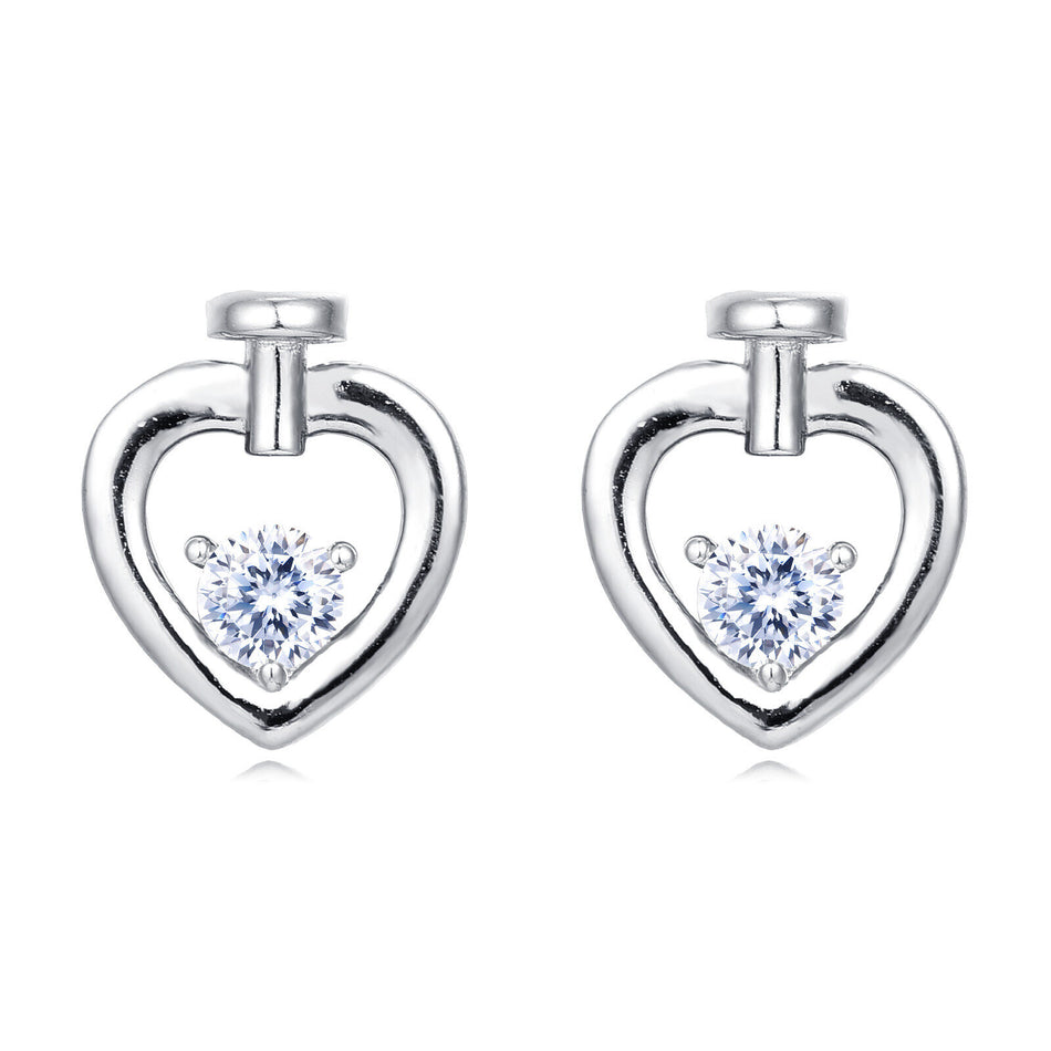 925 Sterling Silver Elegant Silver Heart-shaped Stud Earrings With Sparkling Central Moissanite