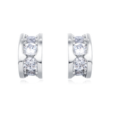 925 Sterling Silver Elegant Three-stone Moissanite Hoop Earrings In Plated with White Gold