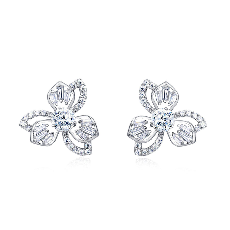 925 Sterling Silver Elegant Four-leaf Clover Moissanite Earrings