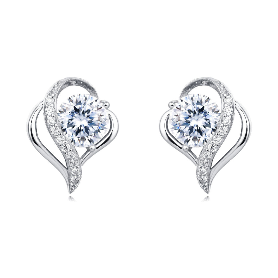 925 Sterling Silver Elegant Heart-shaped Moissanite Earrings In Plated with White Gold