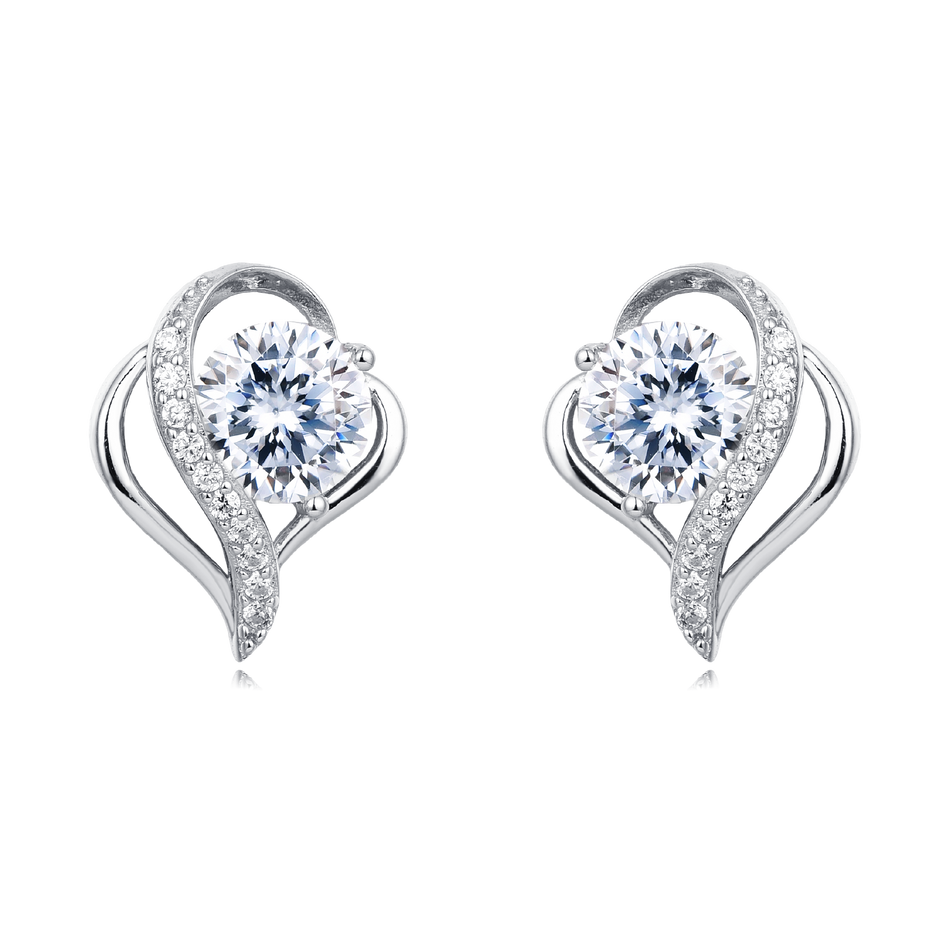 925 Sterling Silver Elegant Heart-shaped Moissanite Earrings In Plated with White Gold