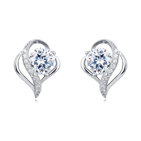 925 Sterling Silver Elegant Heart-shaped Moissanite Earrings In Plated with White Gold