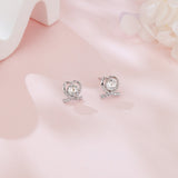 925 Sterling Silver Elegant Heart-shaped Moissanite Earrings In Plated with White Gold With Sparkling Accents