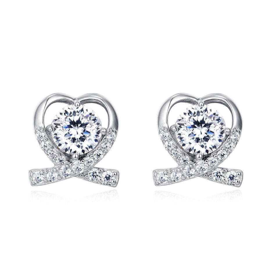 925 Sterling Silver Elegant Heart-shaped Moissanite Earrings In Plated with White Gold With Sparkling Accents