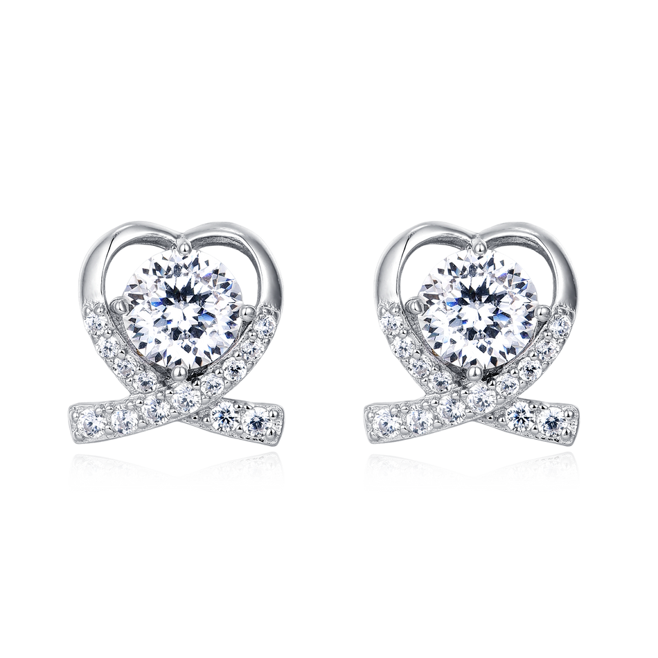925 Sterling Silver Elegant Heart-shaped Moissanite Earrings In Plated with White Gold With Sparkling Accents