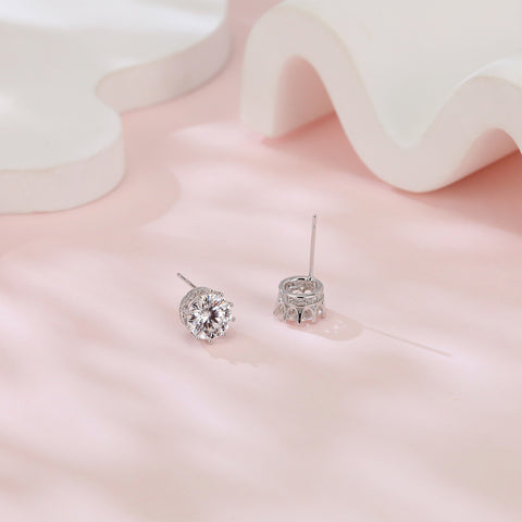 925 Sterling Silver Classic Moissanite Earrings: Timeless Elegance In Plated with White Gold Setting
