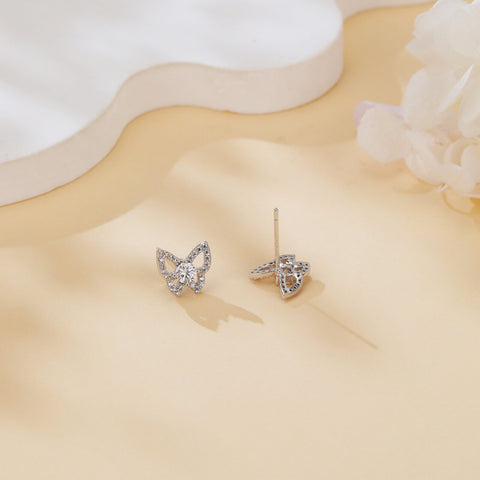 925 Sterling Silver Elegant Butterfly Moissanite Earrings With Sparkling Accents