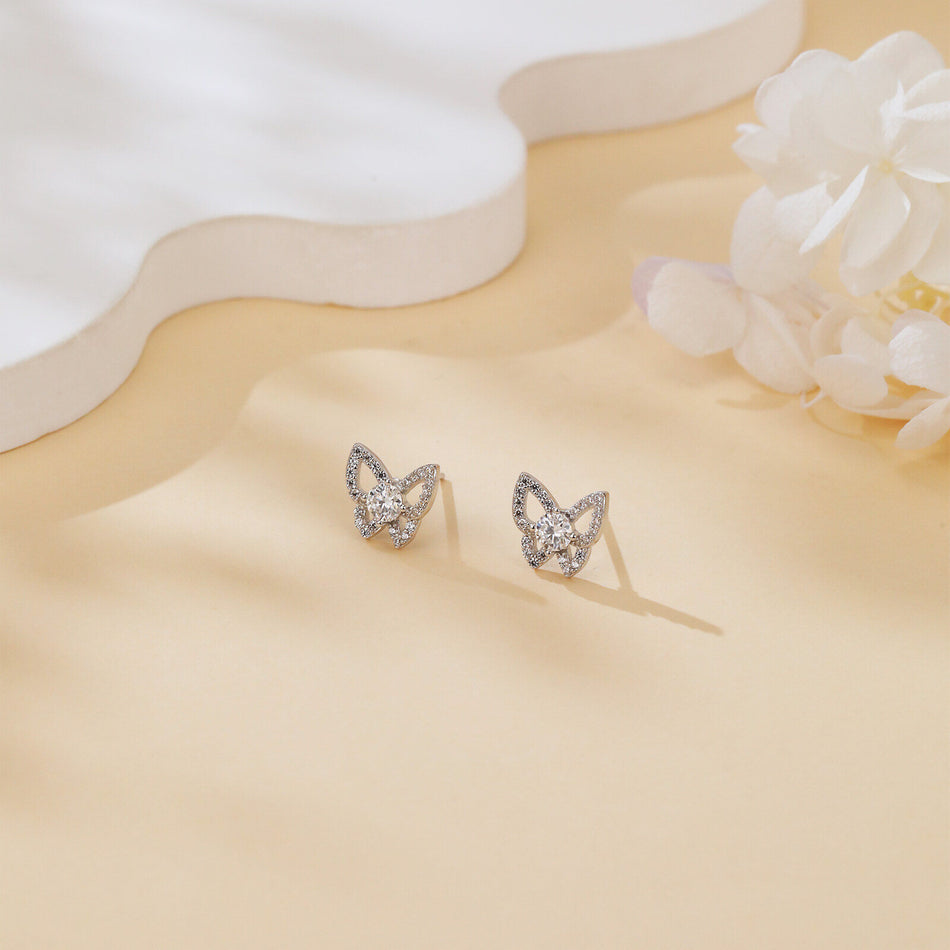 925 Sterling Silver Elegant Butterfly Moissanite Earrings With Sparkling Accents